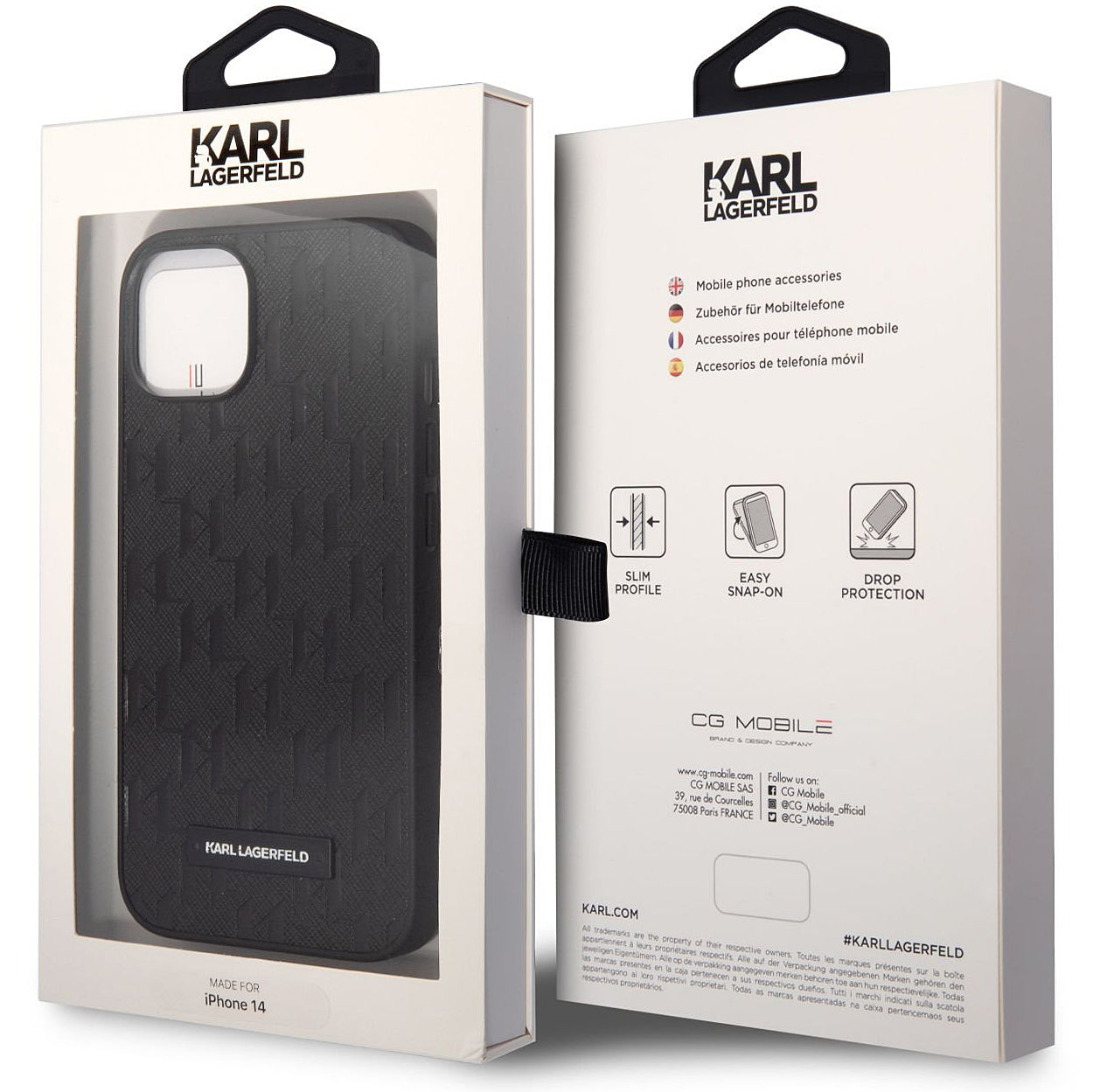 Coque pour Apple iPhone 14 Plus, Karl Lagerfeld, Monogramme Saffiano avec Logo Métallique, Noire