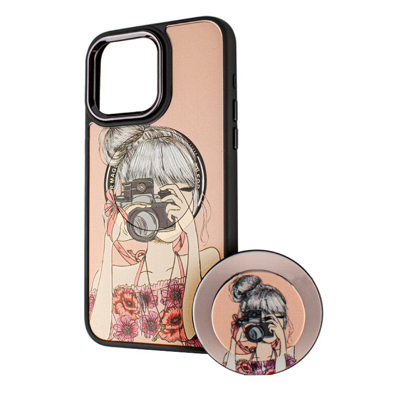 Coque MagSafe pour Apple iPhone 13 Pro Max, BOTER, MagPopsocket Photo Girl, Multicolore