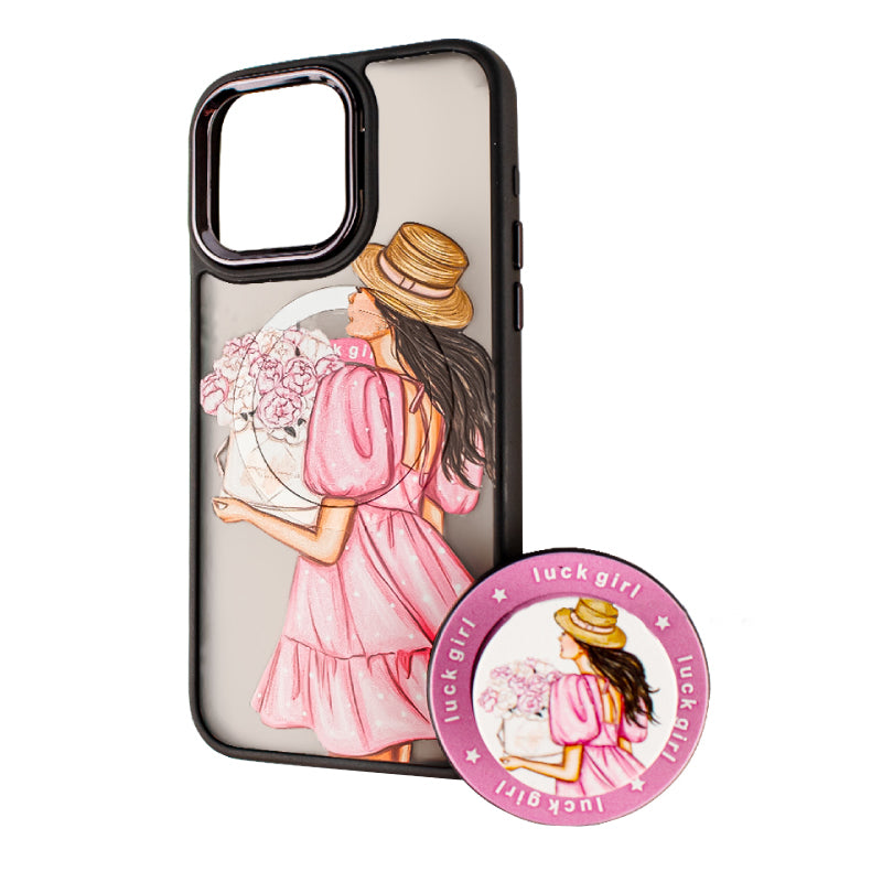 Coque MagSafe pour Apple iPhone 13 Pro Max, BOTER, MagPopsocket Luck Girl, Multicolore