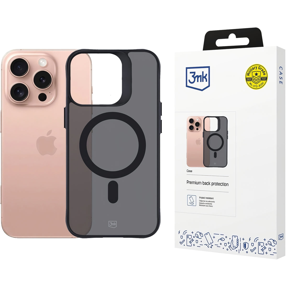 Étui MagSafe pour Apple iPhone 16 Pro, 3MK, Smoke MagCase, noir
