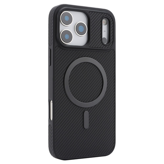 Coque MagSafe pour Apple iPhone 17 Pro Max, OEM, Anneau Métallique en Carbone, Noire