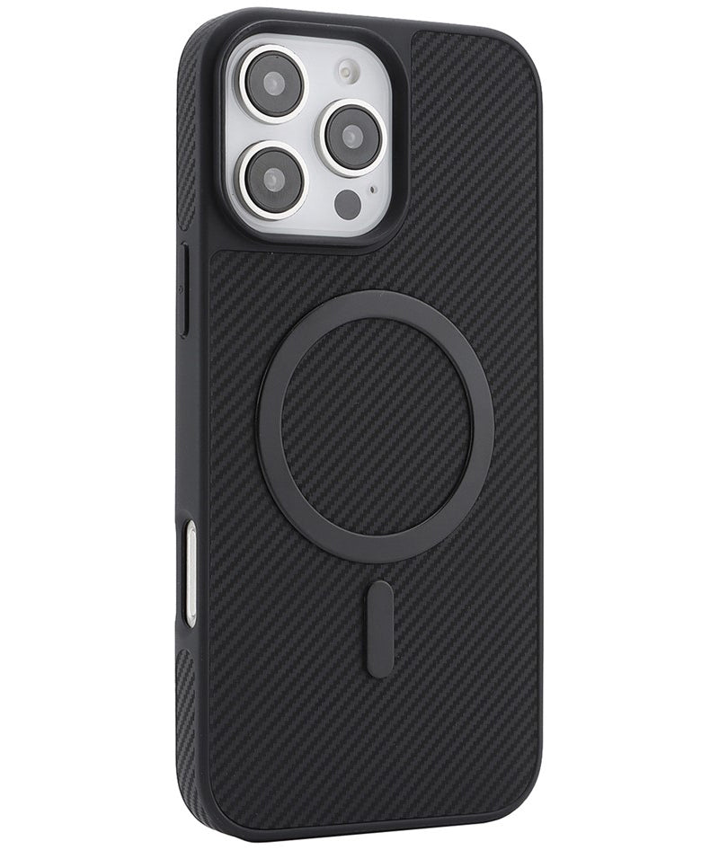 Coque MagSafe pour Apple iPhone 16 Pro Max, OEM, Anneau Métallique en Carbone, Noire