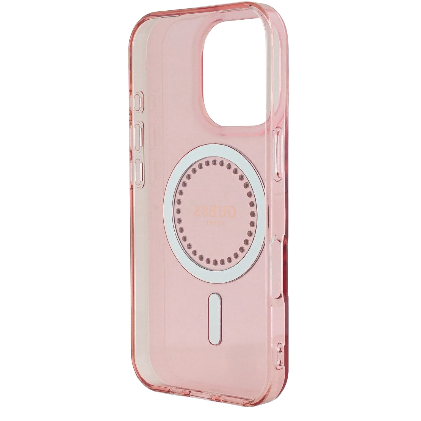 Étui MagSafe pour Apple iPhone 16 Pro Max, Guess, Anneau de Strass IML, Rose GUHMP16XPFTDTEP