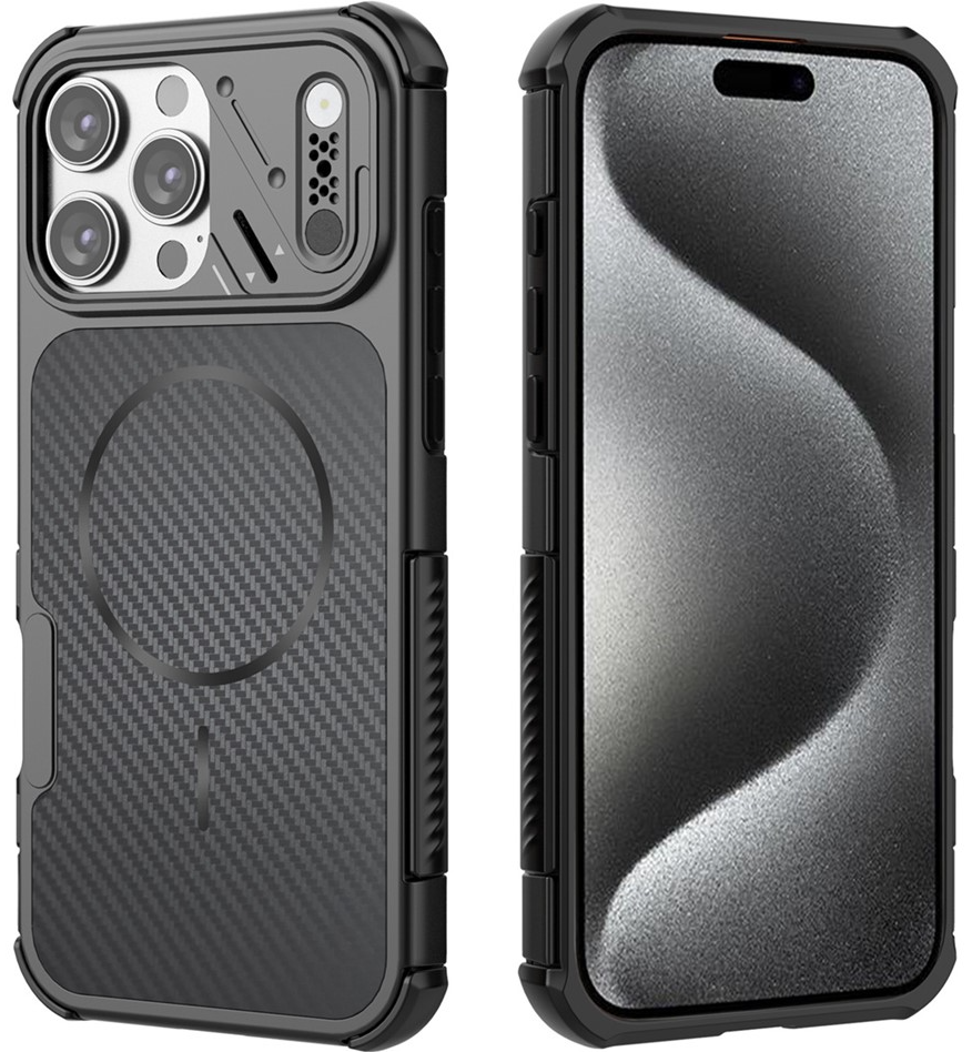 Coque MagSafe pour Apple iPhone 16 Pro, OEM, Protection en carbone et des coins, Noire
