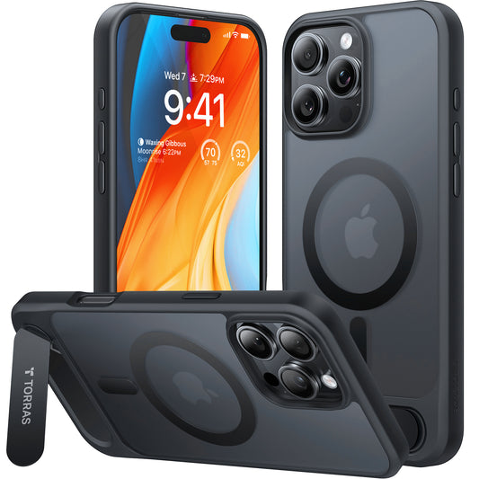 Étui MagSafe pour Apple iPhone 16 Pro Max, Torras, Pstand, Noir