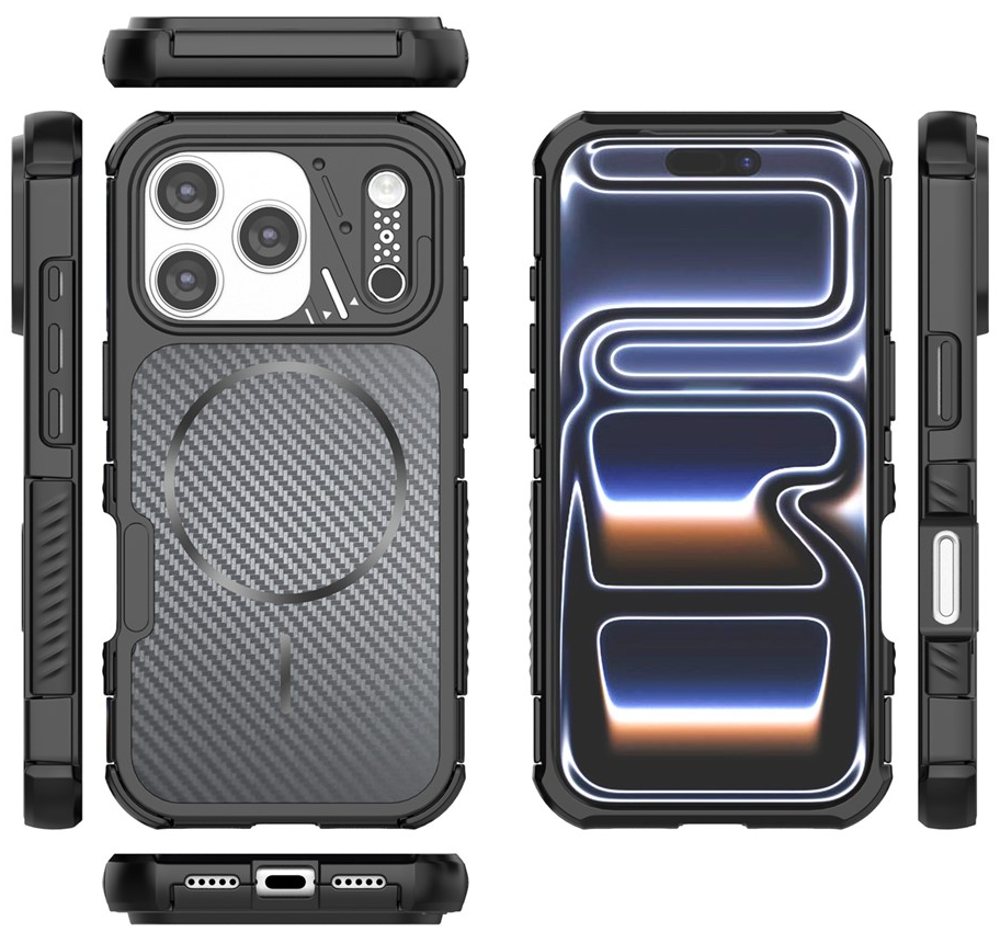 Coque MagSafe pour Apple iPhone 18 Pro Max / 17 Pro Max, OEM, Protection en carbone et aux coins, Noire