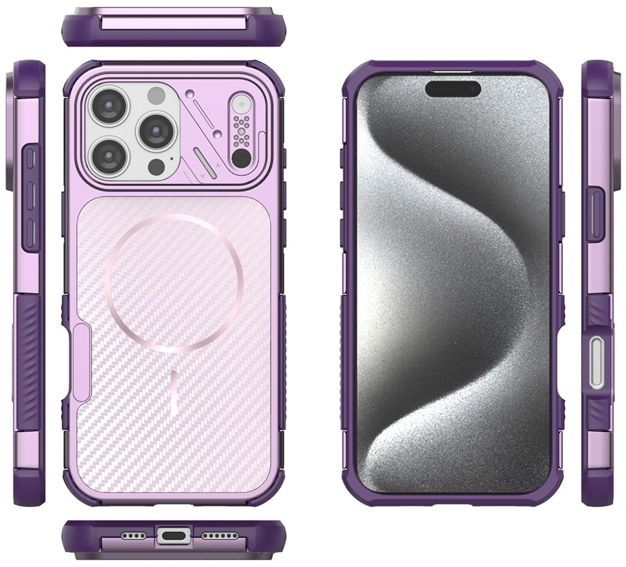 Coque MagSafe pour Apple iPhone 16 Pro, OEM, Protection en carbone et coins, Violet