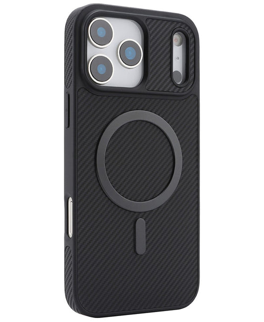 Coque MagSafe pour Apple iPhone 17 Pro, OEM, Anneau Métallique en Carbone, Noire