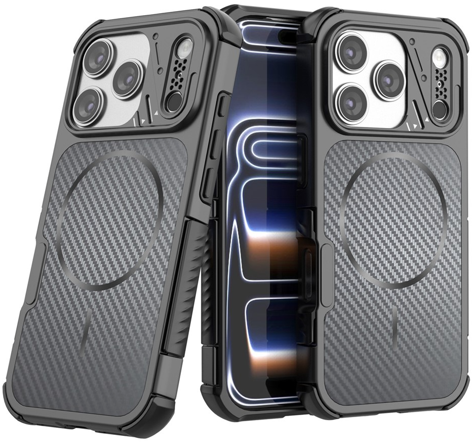 Coque MagSafe pour Apple iPhone 18 Pro Max / 17 Pro Max, OEM, Protection en carbone et aux coins, Noire