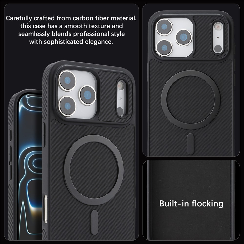 Coque MagSafe pour Apple iPhone 17 Pro Max, OEM, Anneau Métallique en Carbone, Noire