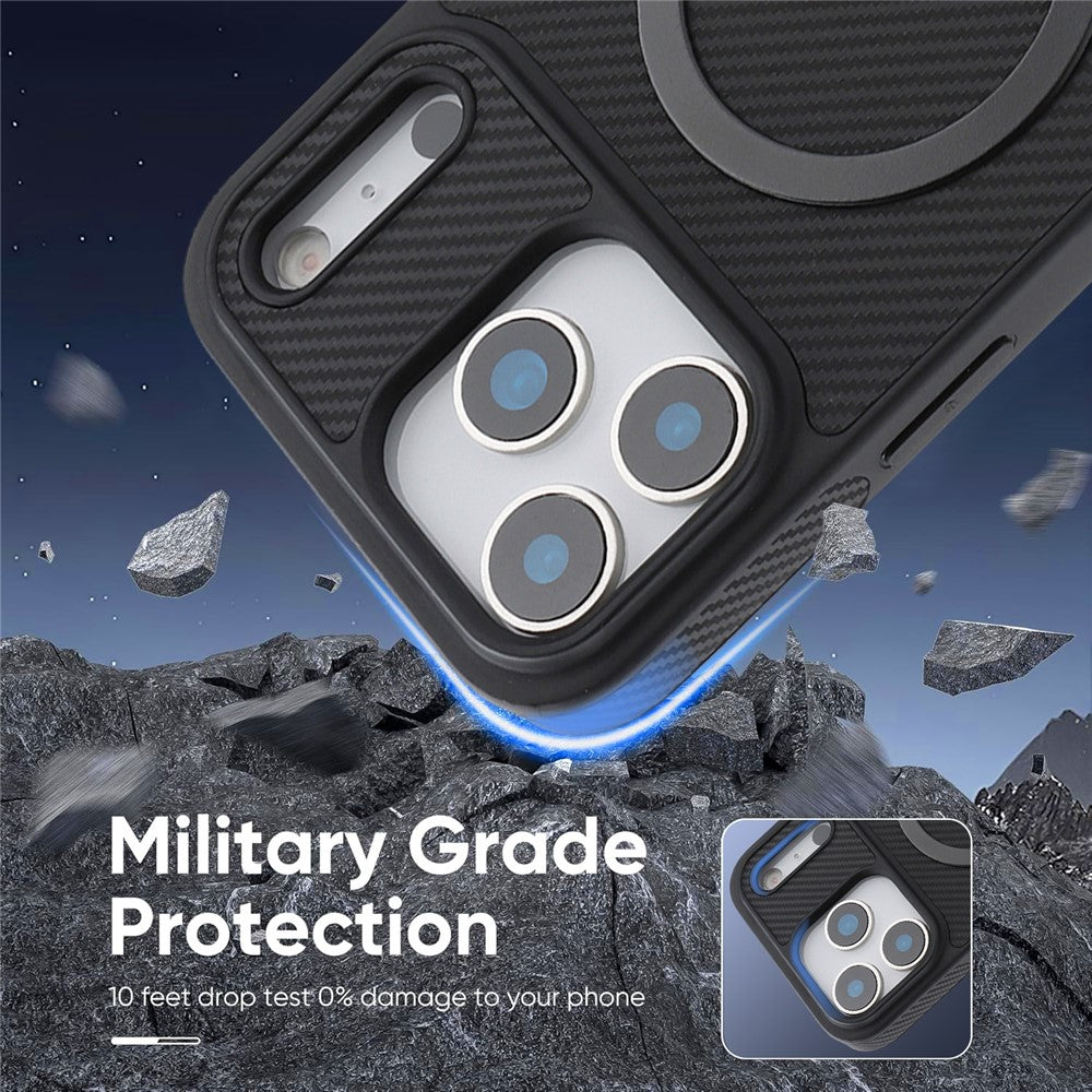 Coque MagSafe pour Apple iPhone 17 Pro, OEM, Anneau Métallique en Carbone, Noire