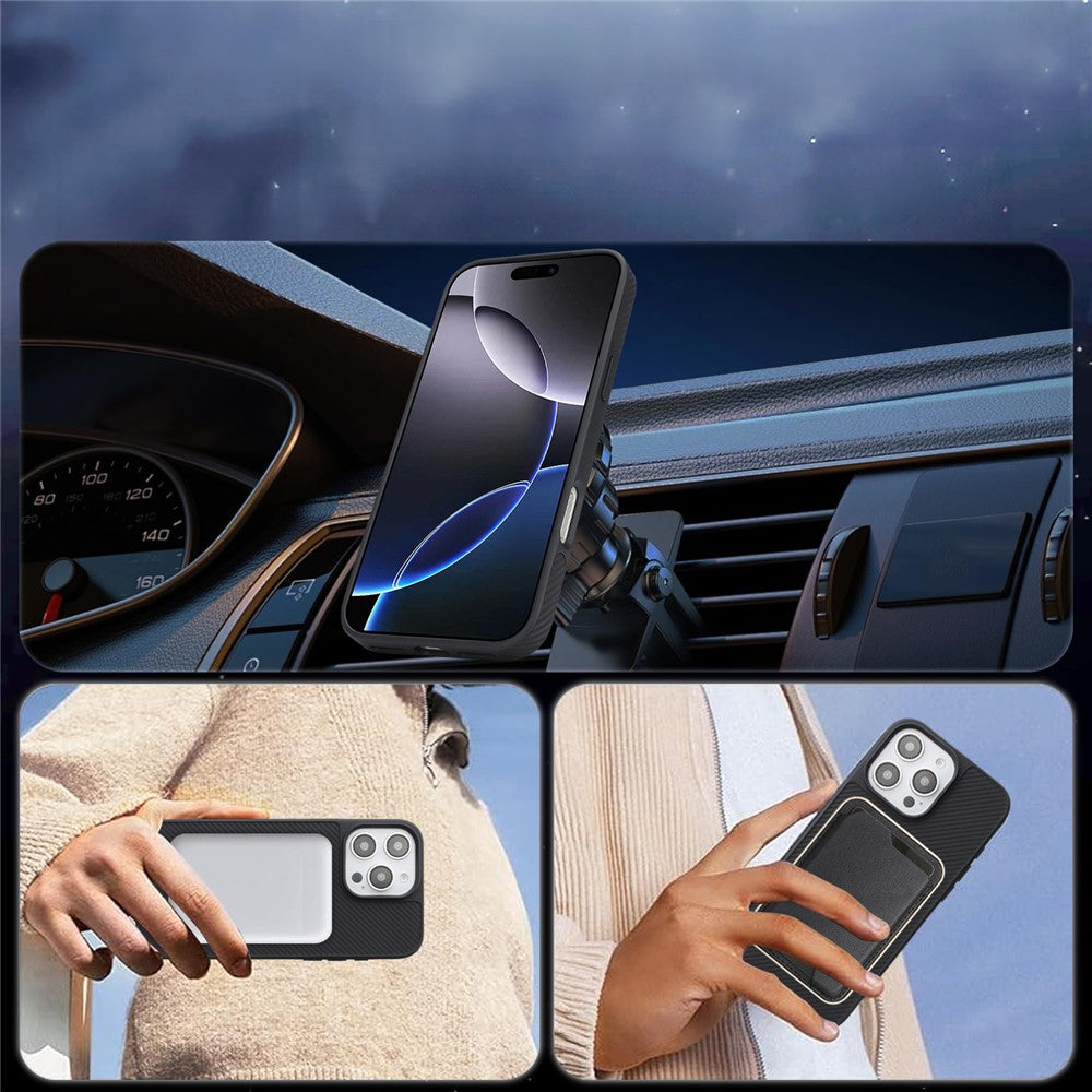Coque MagSafe pour Apple iPhone 16 Pro, OEM, Anneau Métallique en Carbone, Noire