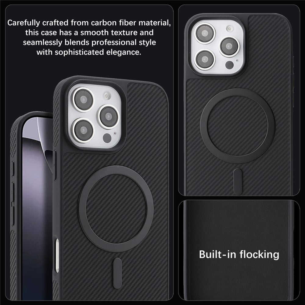 Coque MagSafe pour Apple iPhone 16 Pro, OEM, Anneau Métallique en Carbone, Noire