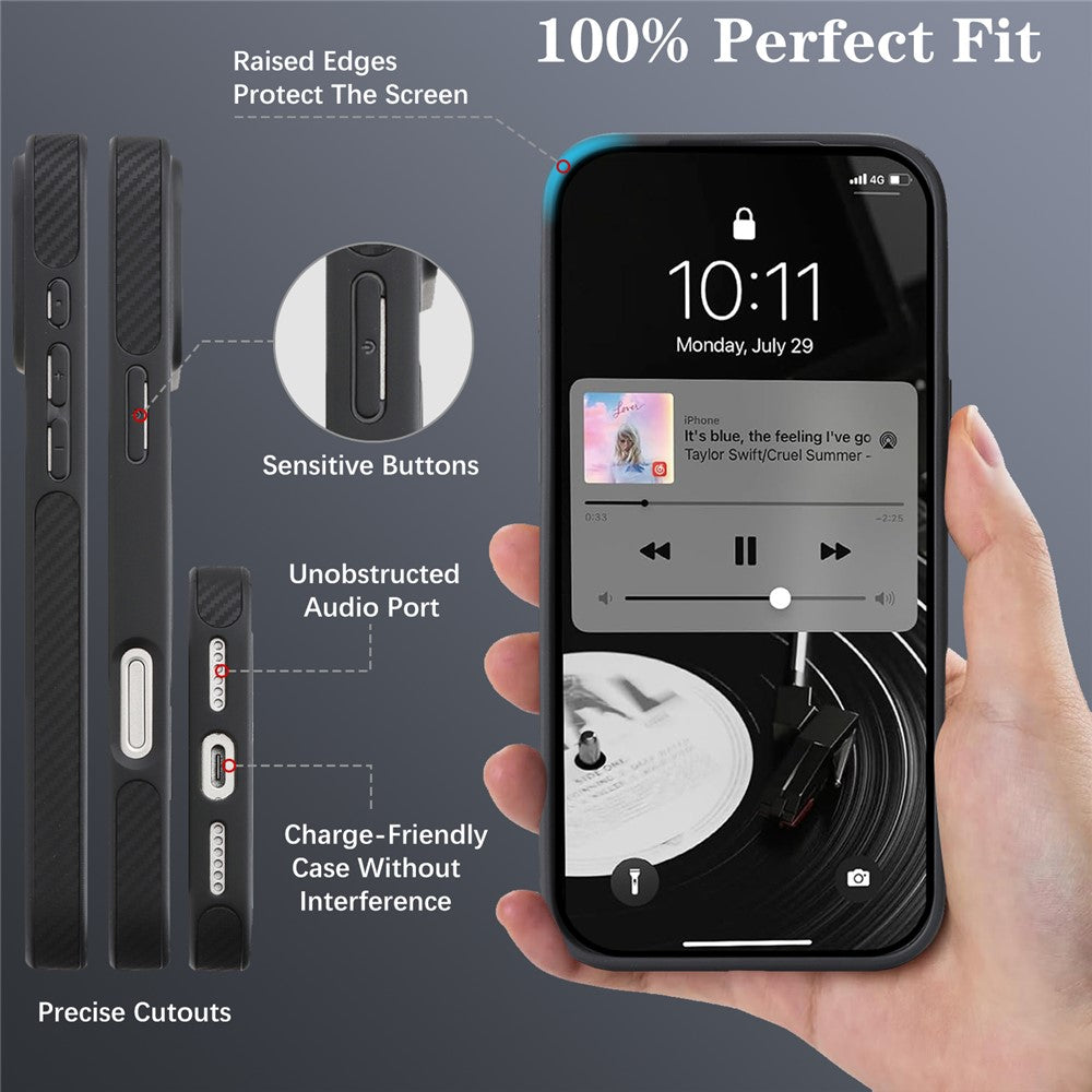 Coque MagSafe pour Apple iPhone 16 Pro, OEM, Anneau Métallique en Carbone, Noire