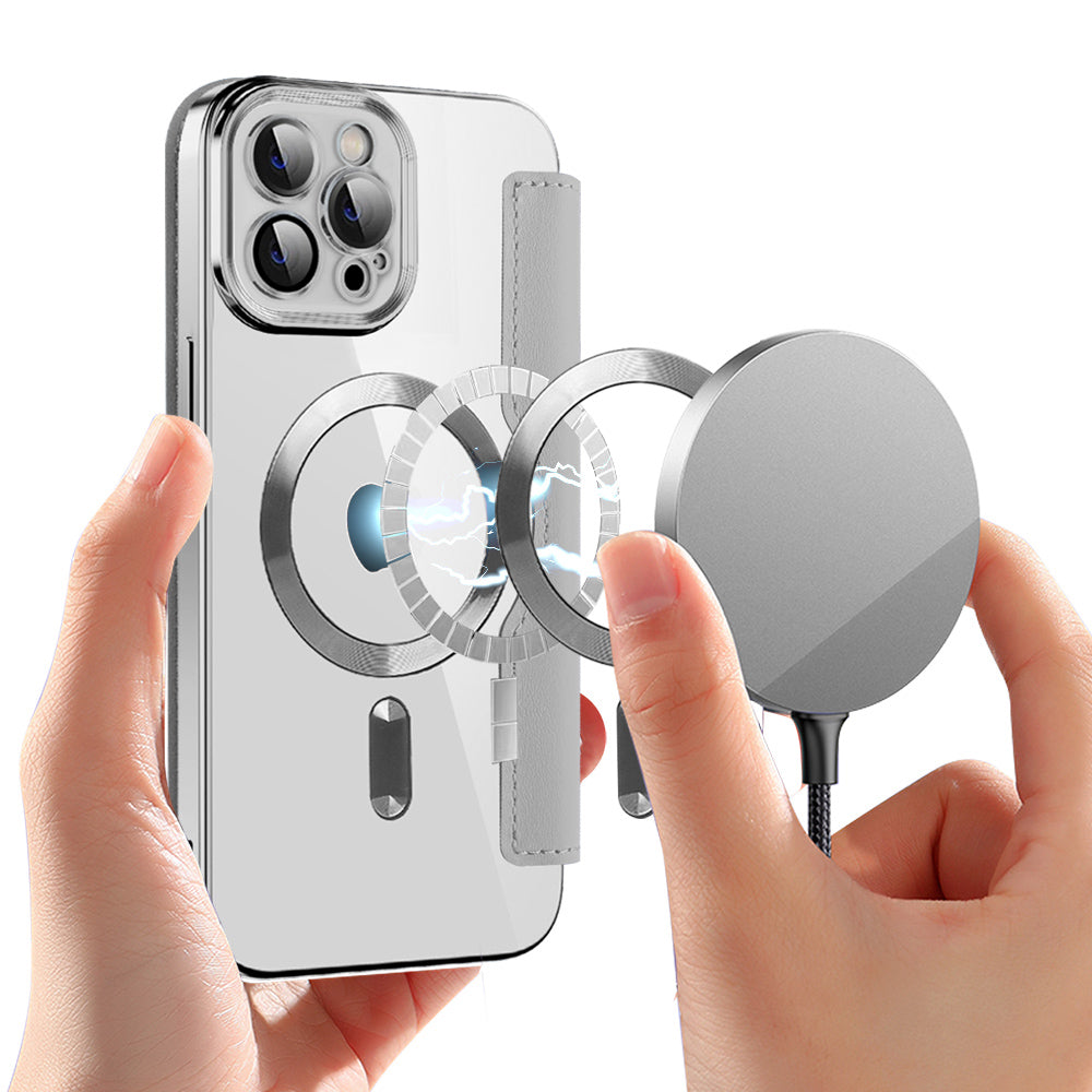 Coque MagSafe pour Apple iPhone 11 Pro Max, Techsuit, SmartMag Book, Gris