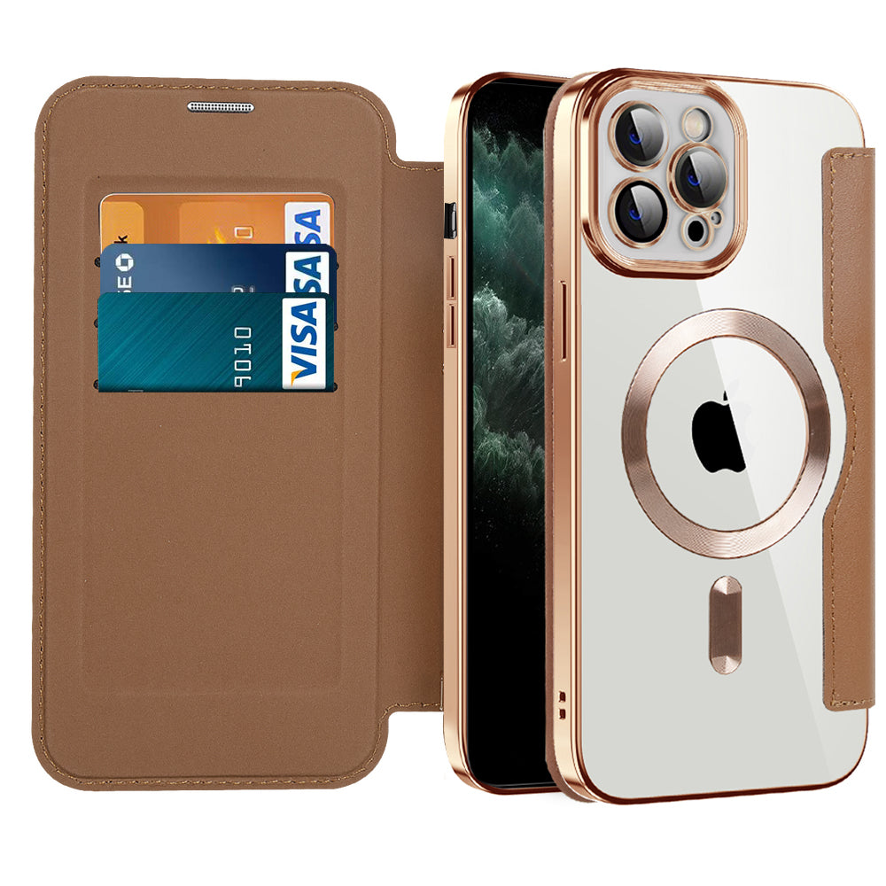 Coque MagSafe pour Apple iPhone 11 Pro Max, Techsuit, SmartMag Book, Marron