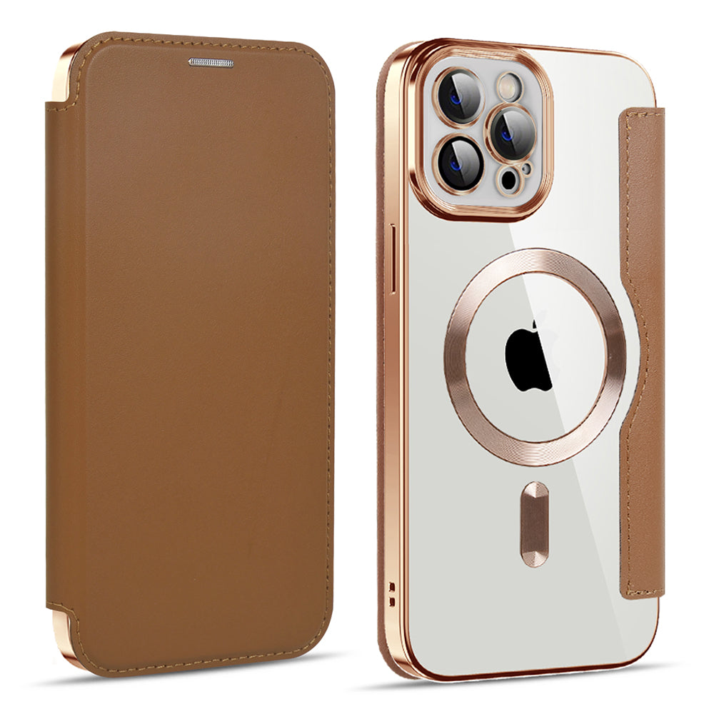 Coque MagSafe pour Apple iPhone 11 Pro Max, Techsuit, SmartMag Book, Marron