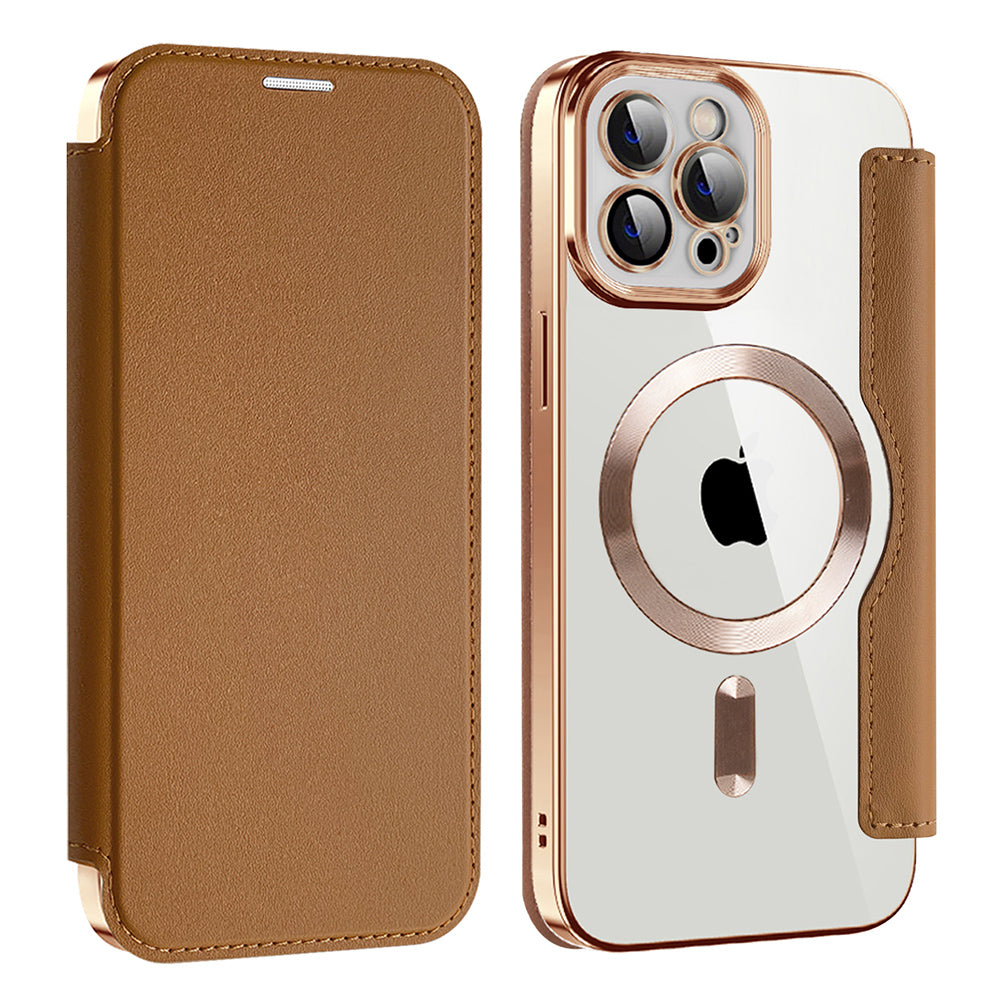 Coque MagSafe pour Apple iPhone 12 Pro Max, Techsuit, SmartMag Book, Marron