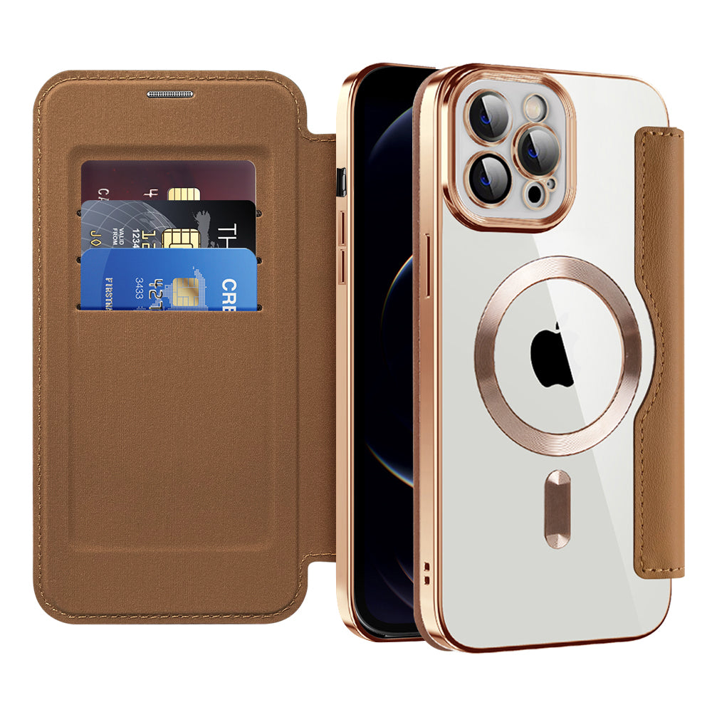 Coque MagSafe pour Apple iPhone 12 Pro Max, Techsuit, SmartMag Book, Marron