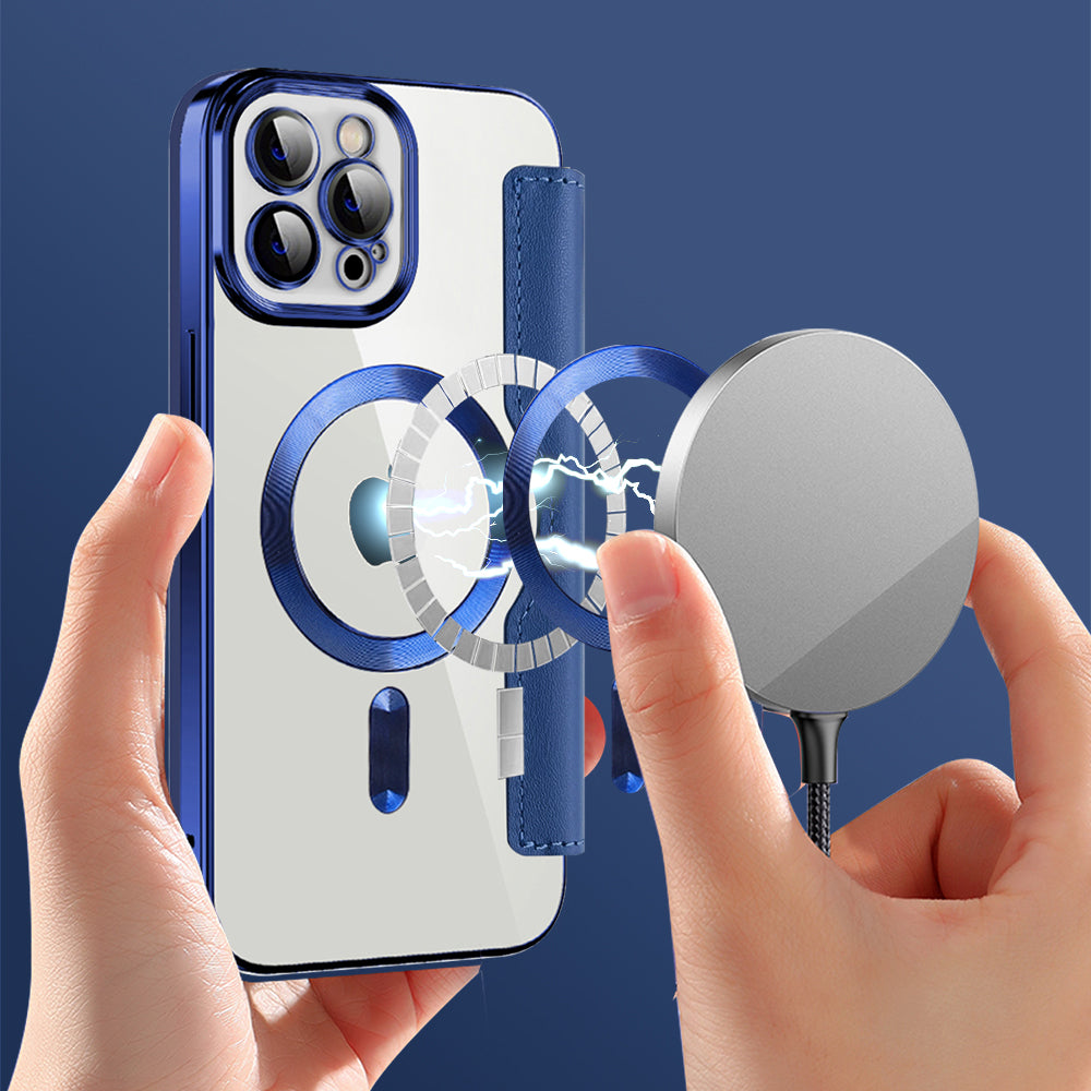Coque MagSafe pour Apple iPhone 12 Pro, Techsuit, SmartMag Book, Bleue