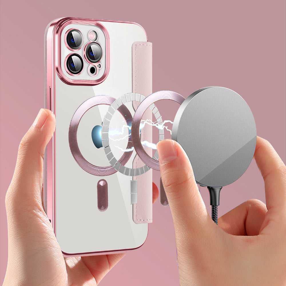 Coque MagSafe pour Apple iPhone 12 Pro, Techsuit, SmartMag Book, Rose