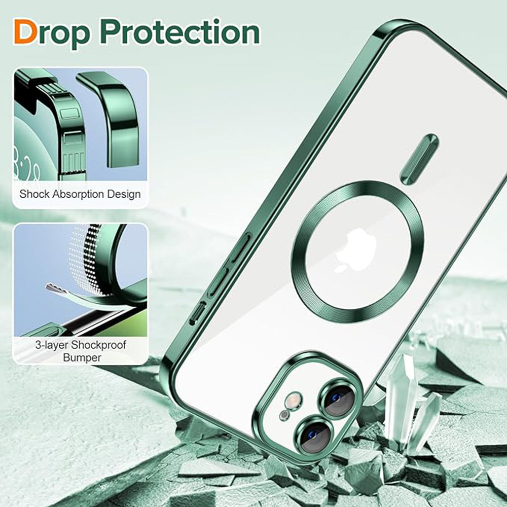 Coque MagSafe pour Apple iPhone 12, Techsuit, Luxury Crystal, Vert Foncé