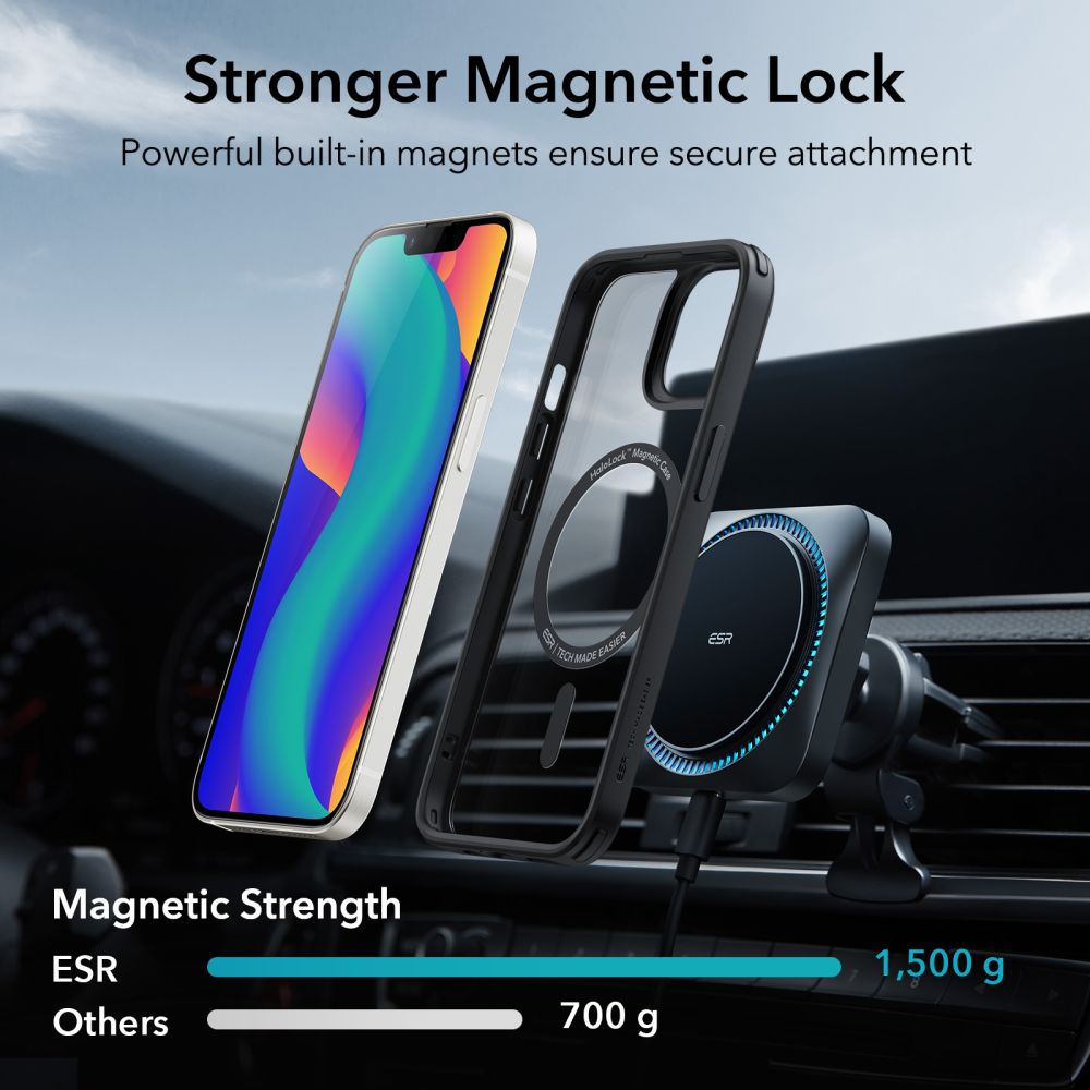 Coque MagSafe pour Apple iPhone 14 / 13, ESR, Classic Hybrid, Noire Transparente