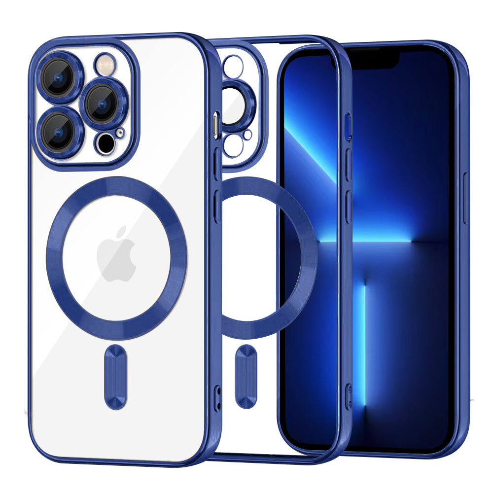 Coque MagSafe pour Apple iPhone 13 Pro Max, Techsuit, Luxury Crystal, Bleu Foncé