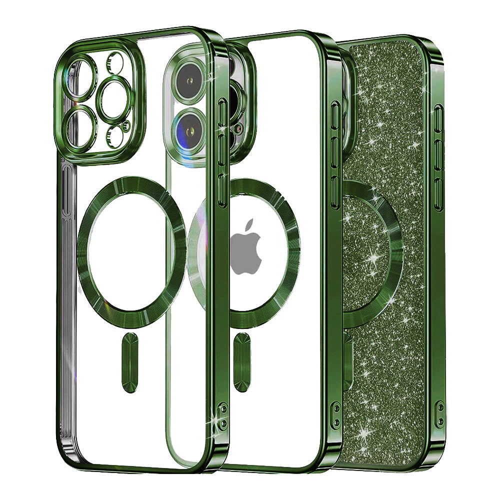 Coque MagSafe pour Apple iPhone 13 Pro Max, Techsuit, Luxury Glitter, Vert Foncé