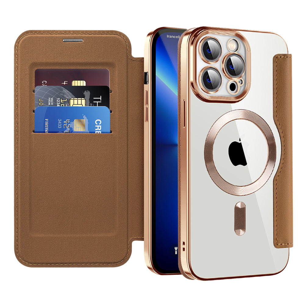 Coque MagSafe pour Apple iPhone 13 Pro, Techsuit, SmartMag Book, Marron