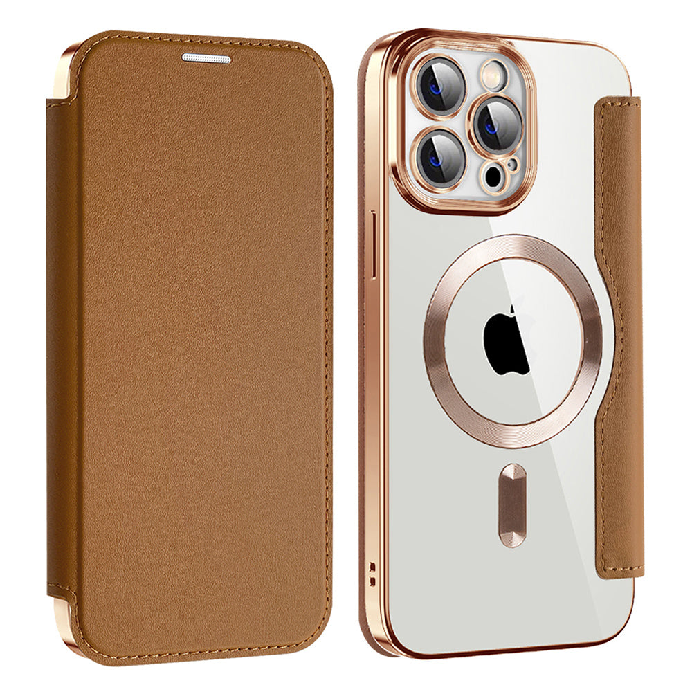 Coque MagSafe pour Apple iPhone 13 Pro, Techsuit, SmartMag Book, Marron
