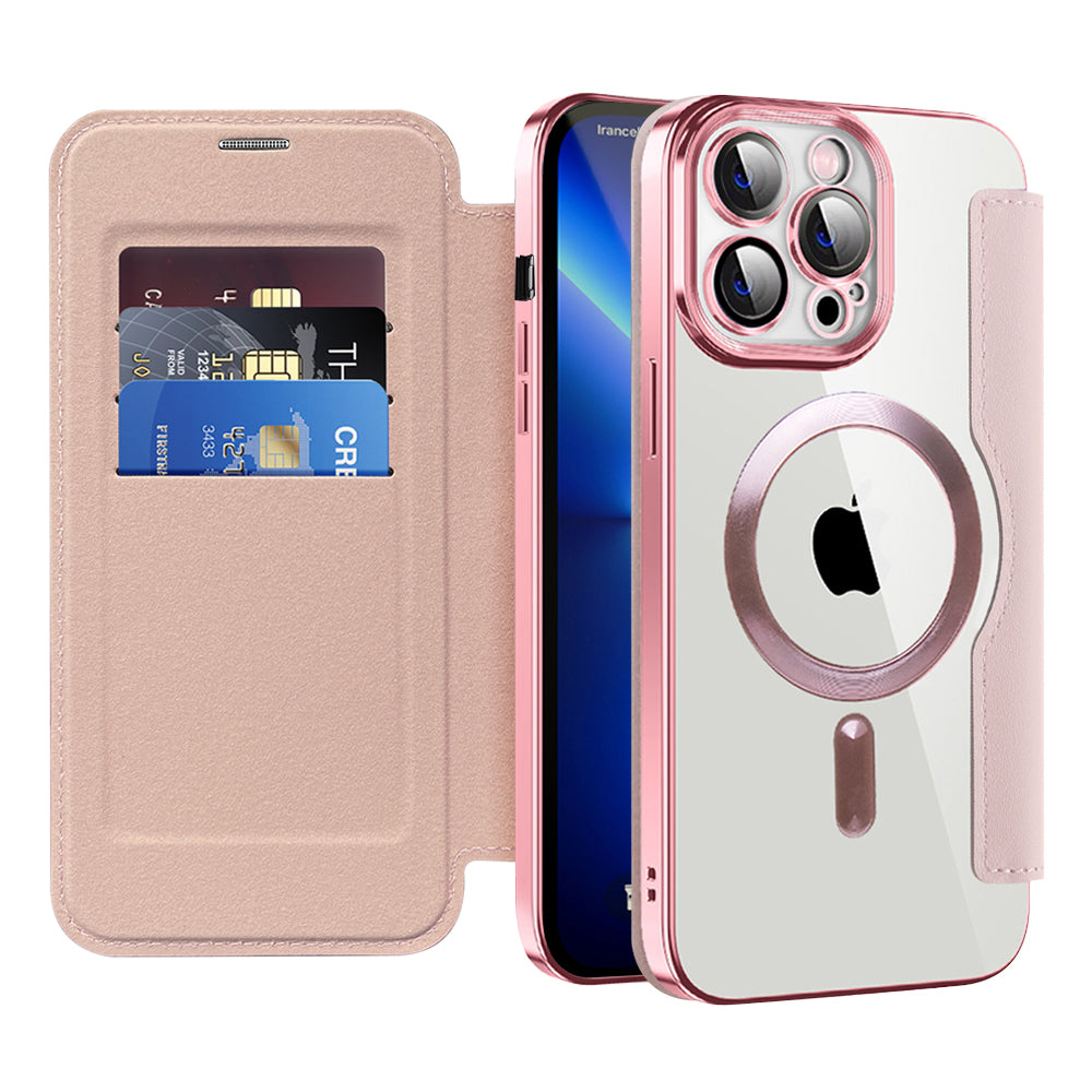 Coque MagSafe pour Apple iPhone 13 Pro, Techsuit, SmartMag Book, Rose