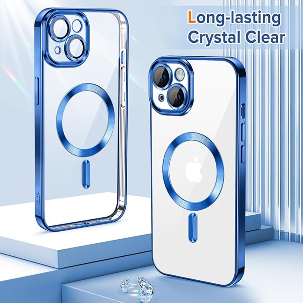 Coque MagSafe pour Apple iPhone 13, Techsuit, Luxury Crystal, Bleu Foncé