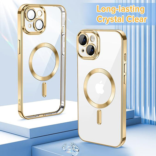Coque MagSafe pour Apple iPhone 13, Techsuit, Luxury Crystal, Dorée