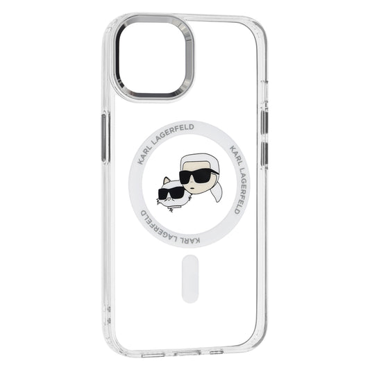 Housse MagSafe pour Apple iPhone 14, Karl Lagerfeld, IML Metal Karl & Choupette's Heads, Blanche