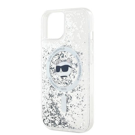 Coque MagSafe pour Apple iPhone 14, Karl Lagerfeld, Liquid Glitter Choupette's Head, Transparente