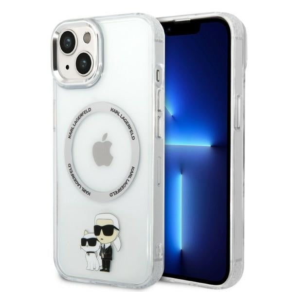 Coque MagSafe pour Apple iPhone 14 Plus, Karl Lagerfeld, Ikonik Karl & Choupette, Transparente