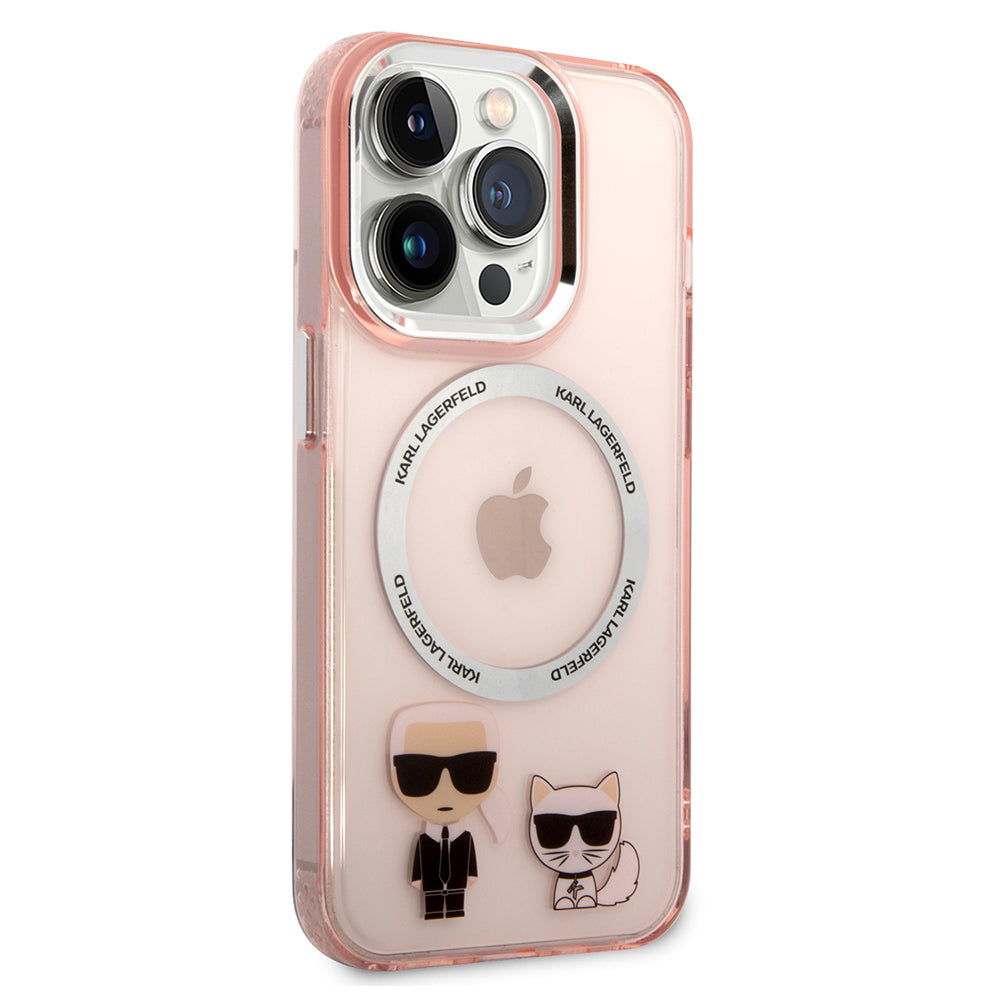 Étui MagSafe pour Apple iPhone 14 Pro, Karl Lagerfeld, Karl & Choupette Aluminium, Rose