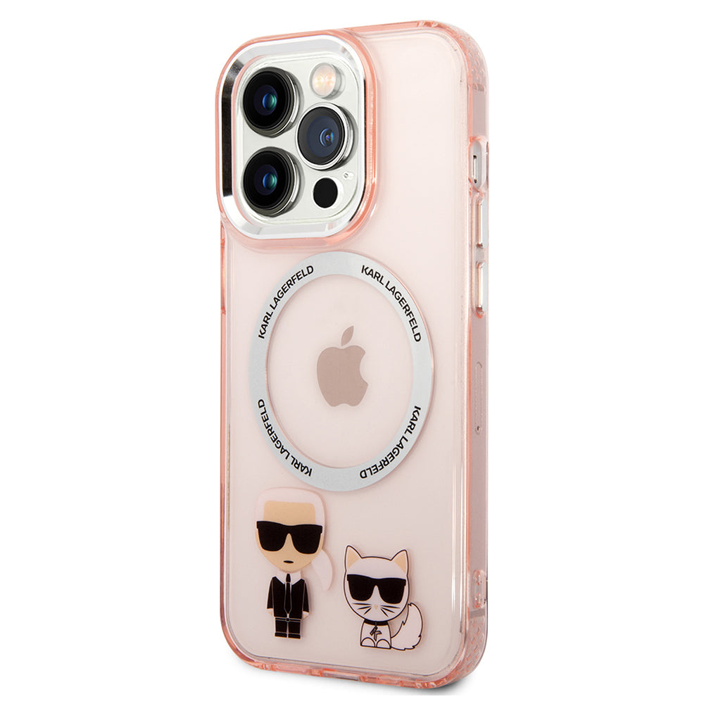 Étui MagSafe pour Apple iPhone 14 Pro, Karl Lagerfeld, Karl & Choupette Aluminium, Rose