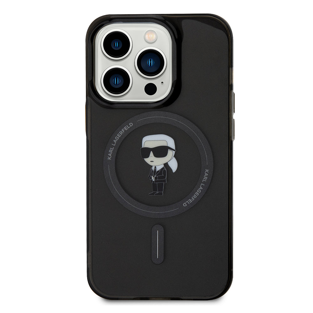 Housse MagSafe pour Apple iPhone 14 Pro Max, Karl Lagerfeld, IML Ikonik Karl, Noire