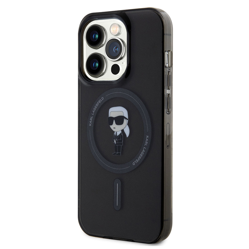 Housse MagSafe pour Apple iPhone 14 Pro Max, Karl Lagerfeld, IML Ikonik Karl, Noire