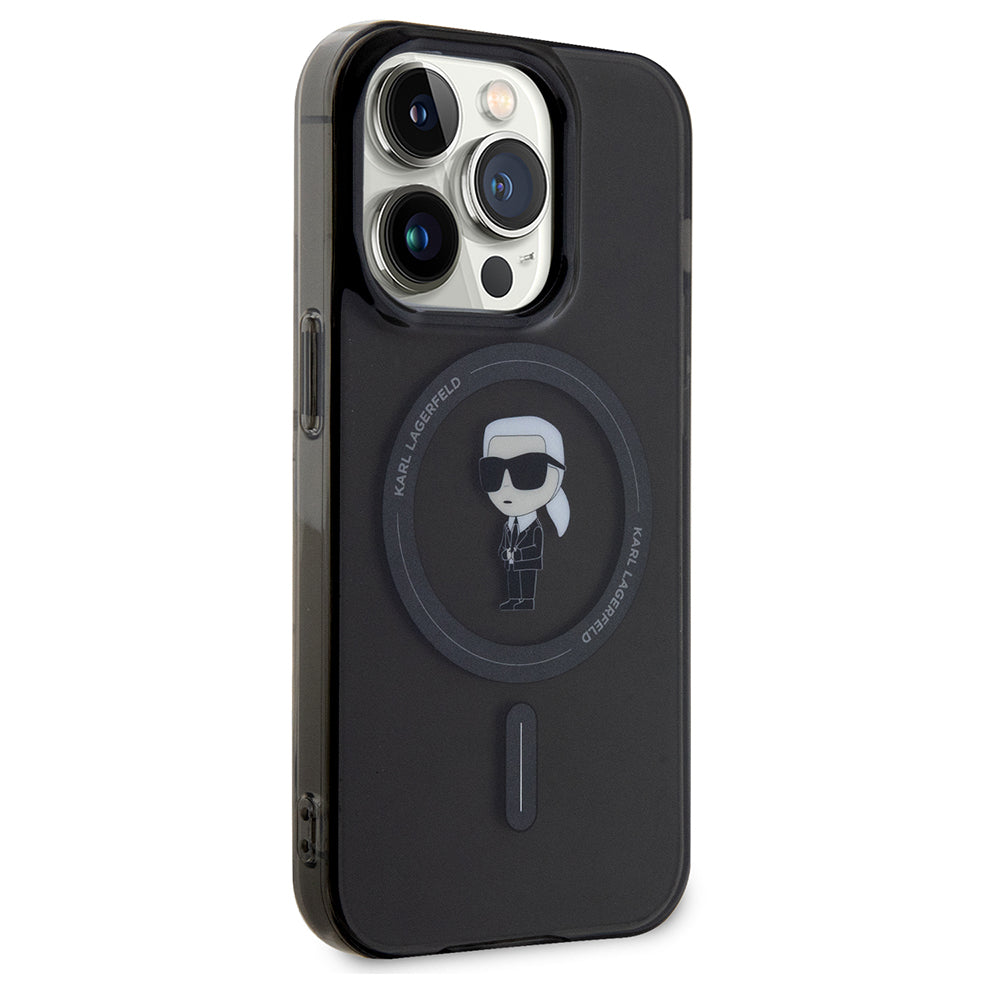 Housse MagSafe pour Apple iPhone 14 Pro Max, Karl Lagerfeld, IML Ikonik Karl, Noire