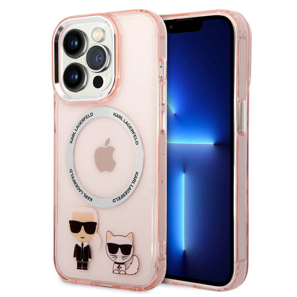 Étui MagSafe pour Apple iPhone 14 Pro Max, Karl Lagerfeld, Karl & Choupette Aluminium, Rose