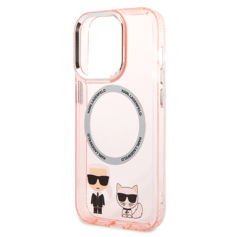 Étui MagSafe pour Apple iPhone 14 Pro Max, Karl Lagerfeld, Karl & Choupette Aluminium, Rose