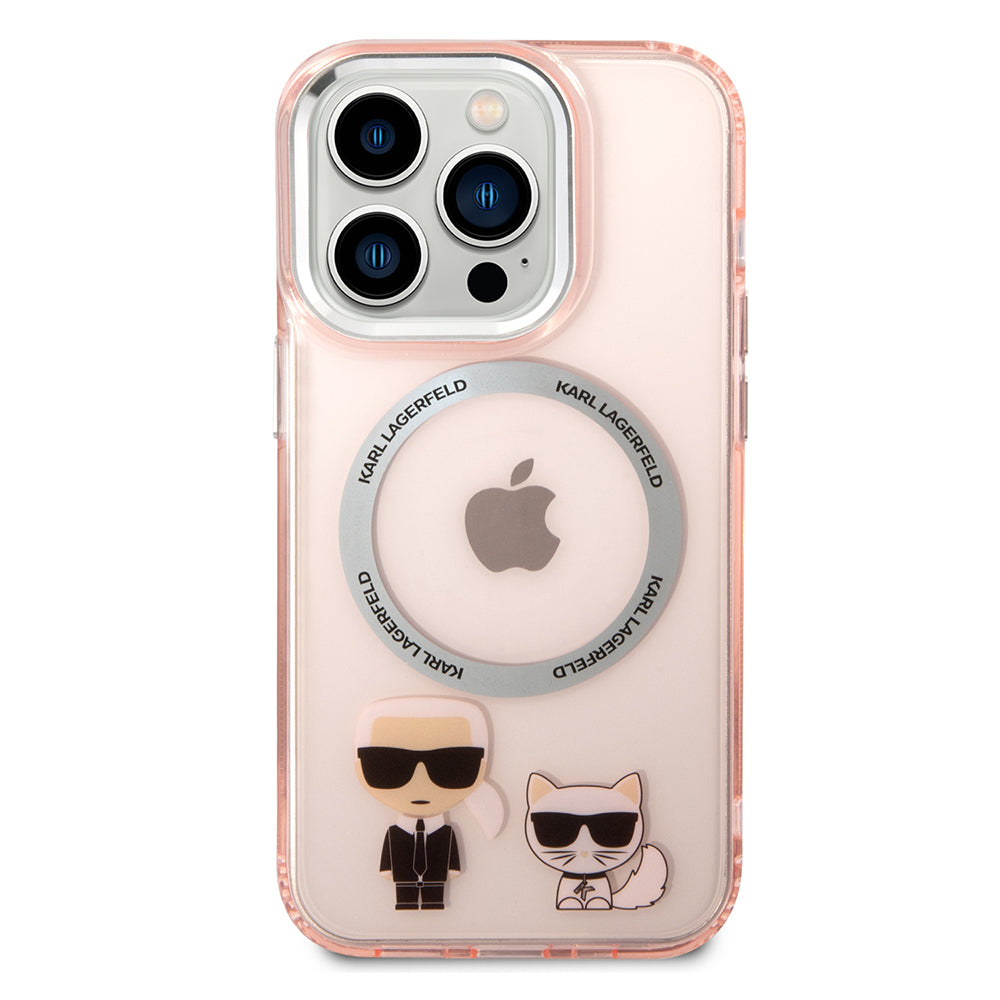 Étui MagSafe pour Apple iPhone 14 Pro Max, Karl Lagerfeld, Karl & Choupette Aluminium, Rose
