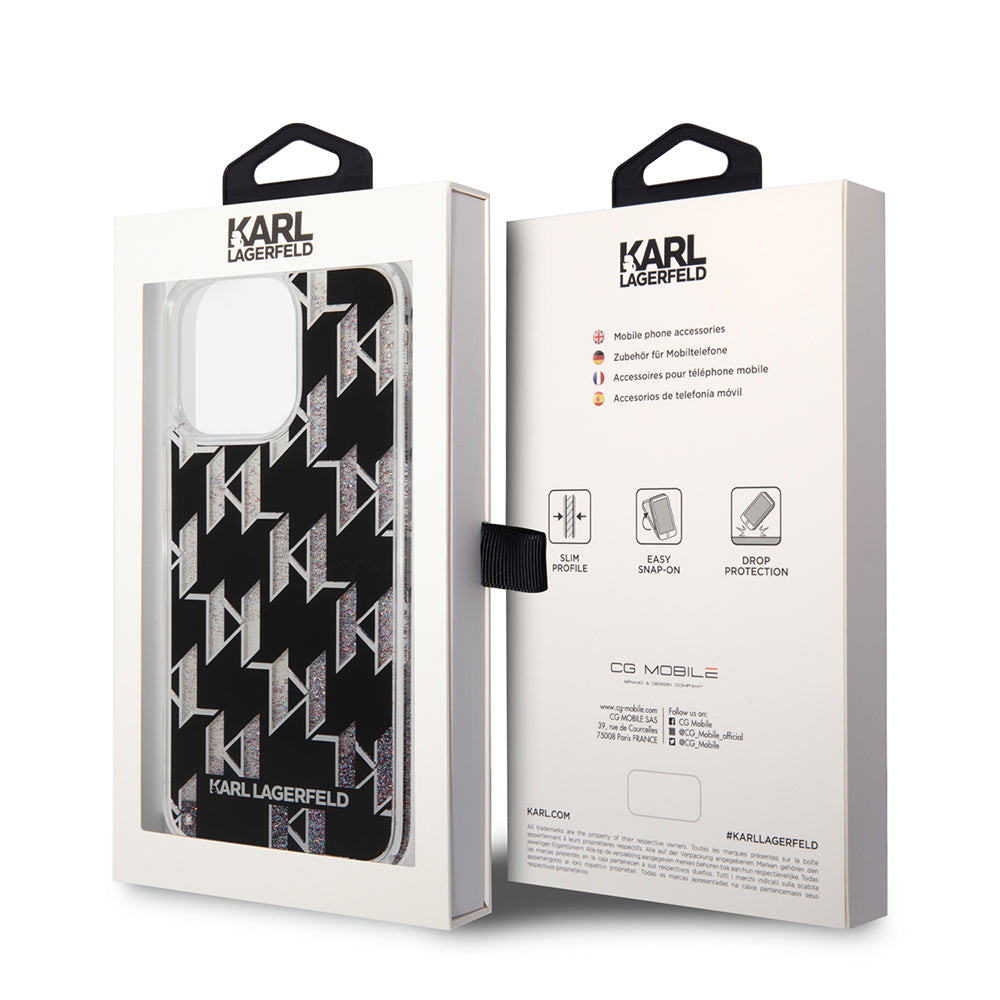 Housse MagSafe pour Apple iPhone 14 Pro Max, Karl Lagerfeld, Monogram Liquid Glitter, Noire