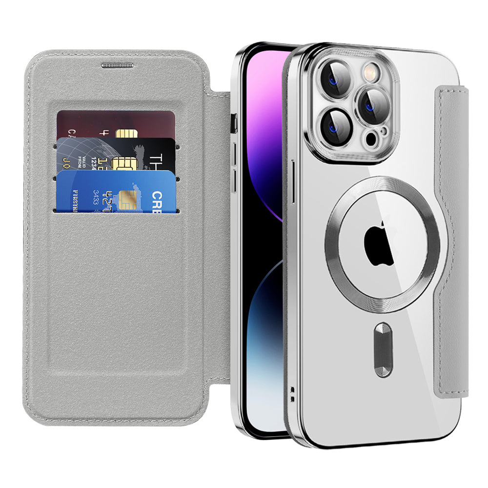 Coque MagSafe pour Apple iPhone 14 Pro Max, Techsuit, SmartMag Book, Gris