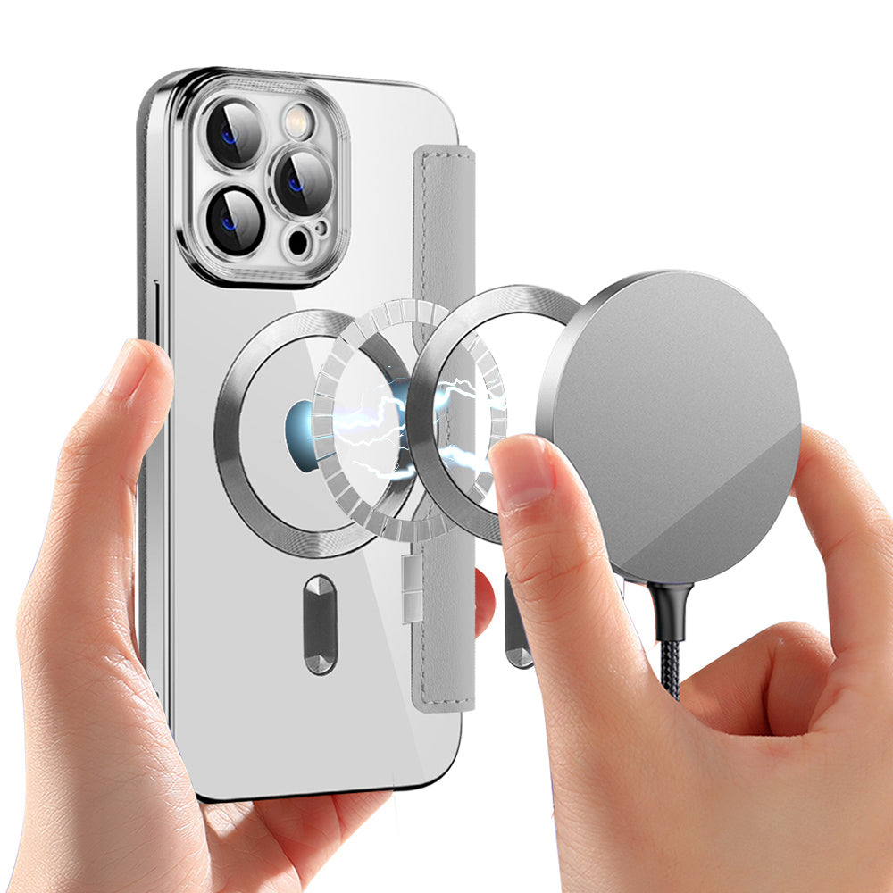 Coque MagSafe pour Apple iPhone 14 Pro Max, Techsuit, SmartMag Book, Gris