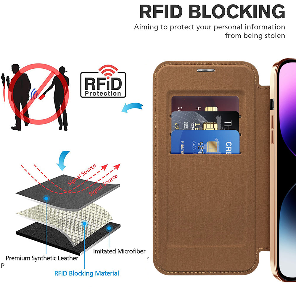 Coque MagSafe pour Apple iPhone 14 Pro Max, Techsuit, SmartMag Book, Marron