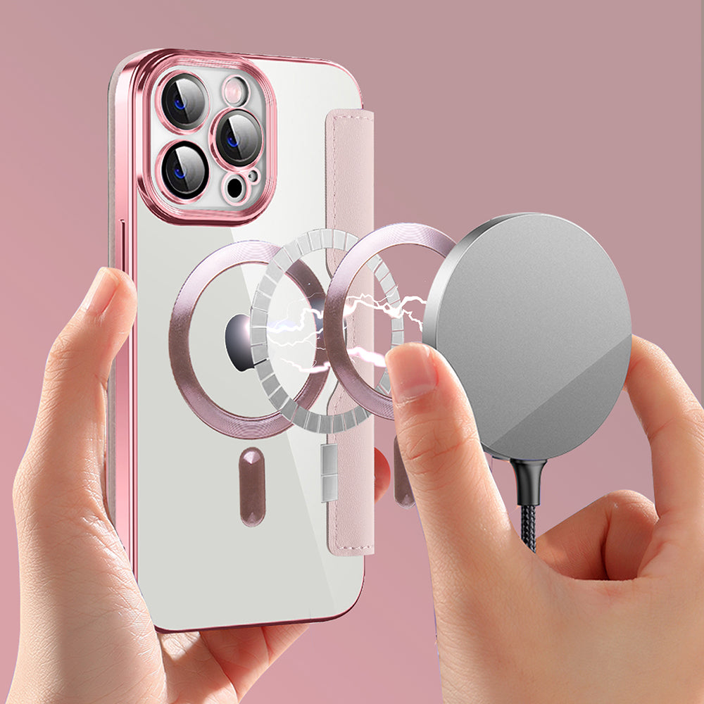 Coque MagSafe pour Apple iPhone 14 Pro Max, Techsuit, SmartMag Book, Rose